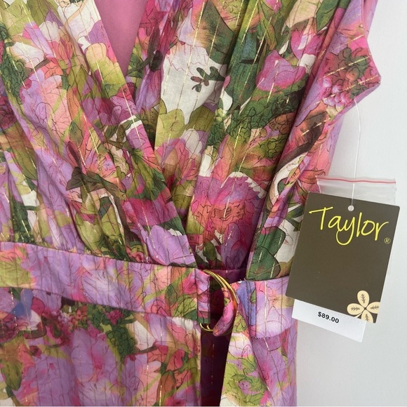 NWT Taylor Floral Print Voile Pleated V-Neck Sleeveless Maxi Dress - Size 8 - Picture 8 of 17